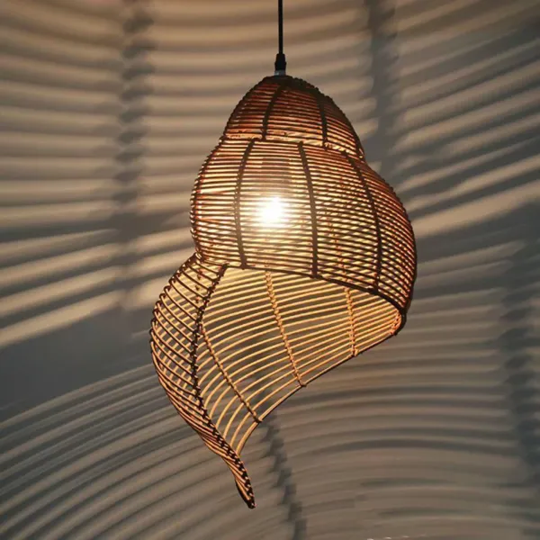 Wicker Pendant Light Conch Shape Chandelier Art Handmade Hanging Ceiling Light Fixture 